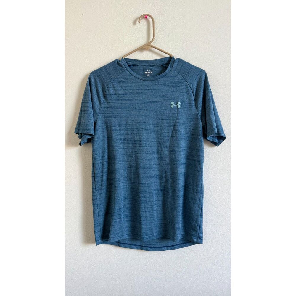 Under Armour Men Small HeatGear Loose Blue Heather Short Sleeve Athletic Shirt